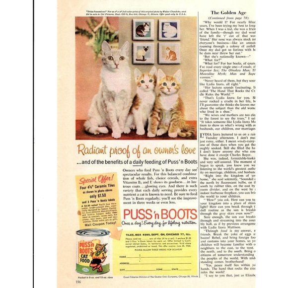 Puss'n Boots Other Puss N Boots Cat Food Advertising Print Ad 96 Coast Fisheries Quaker Oats
